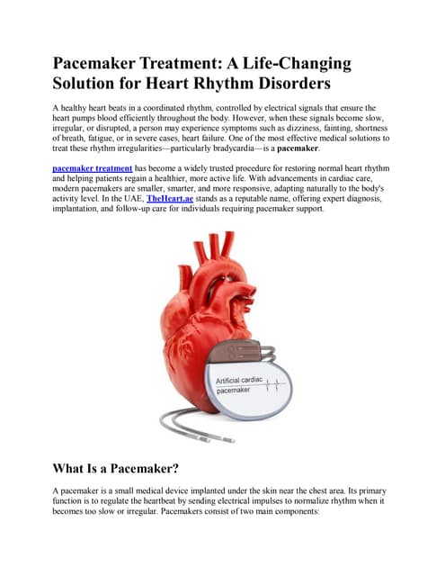 Pacemaker Treatment: A Life-Changing Solution for Heart Rhythm Disorders | PDF