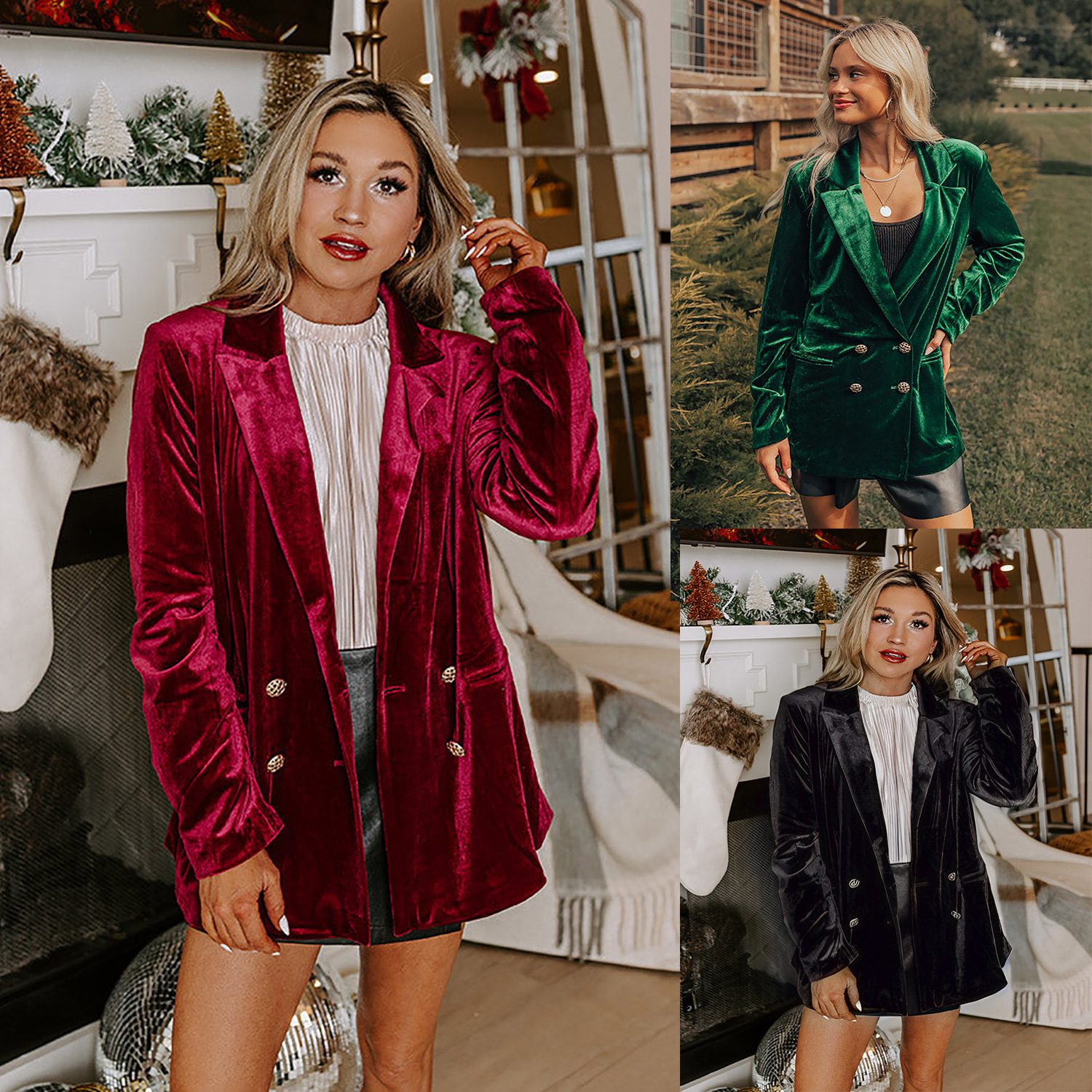 Casual Loose Double-breasted Velvet Suit Jacket