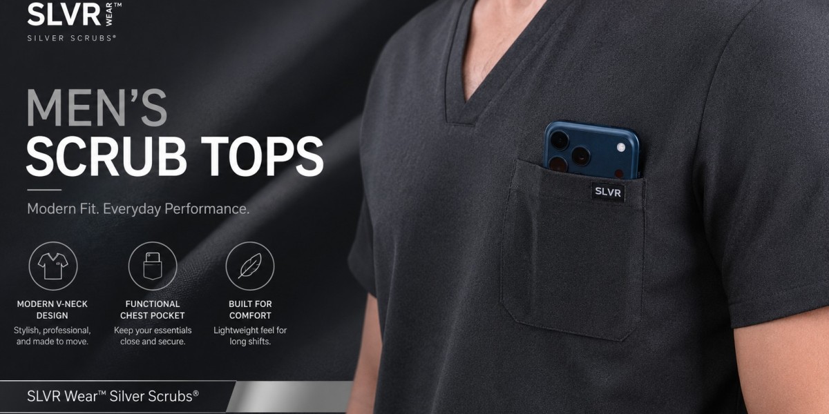 Mens Scrub Tops That Block EMF Silver Scrubs® by SLVR Wear™