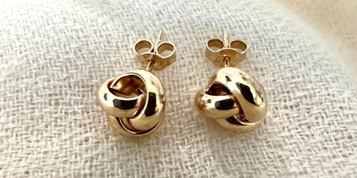 10K Yellow Gold Love Knot Stud Earrings - Dainty Mini 7mm Knot Earrings for Women
