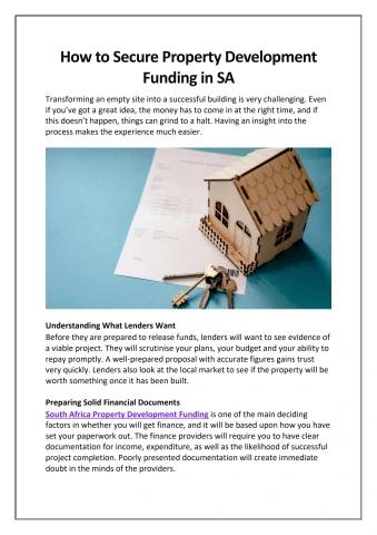 How to Secure Property Development Funding in SA